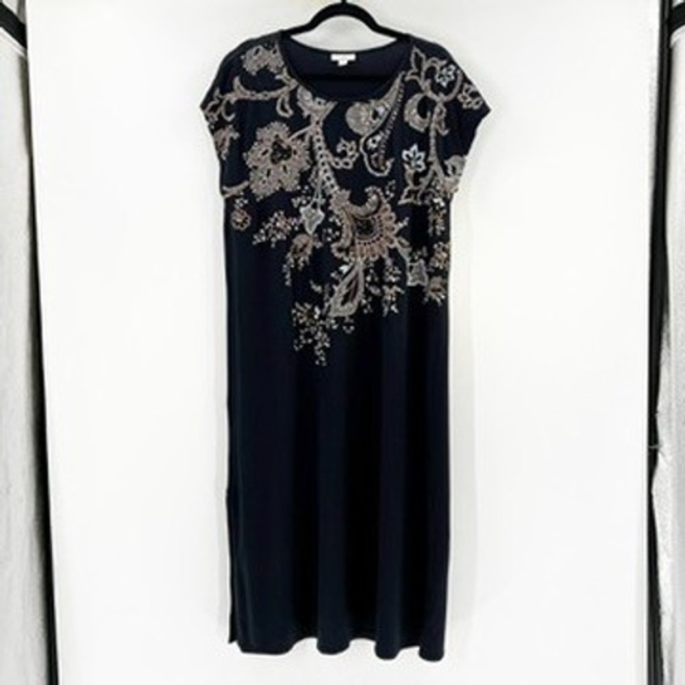 J‎ Jill Black Paisley Embellished Cap Sleeve Maxi Dress Size M